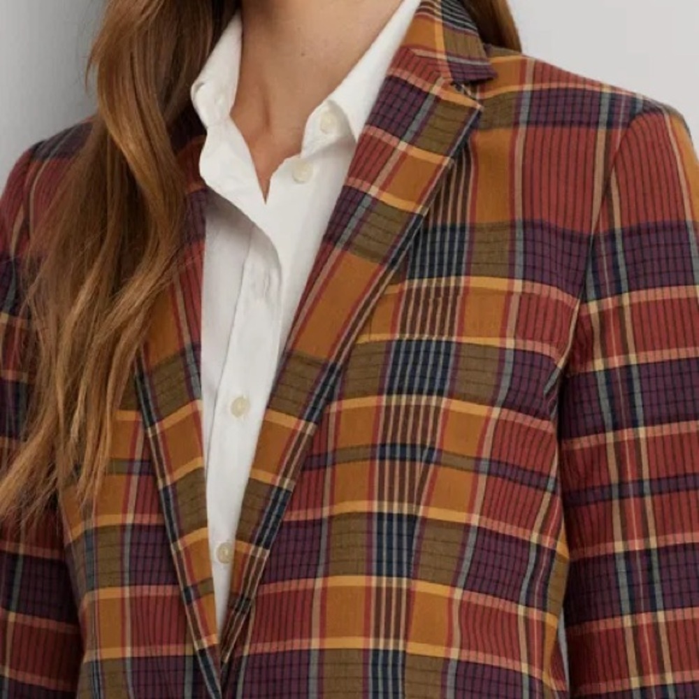 NWT Lauren Ralph Lauren Cotton Madras Blazer - Picture 4 of 11